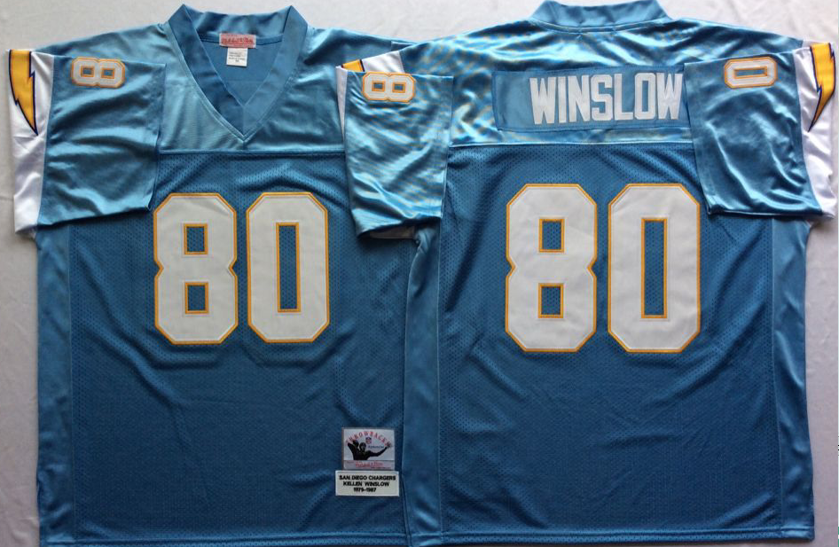 Men NFL Los Angeles Chargers #80 Winslow light blue Mitchell Ness jerseys